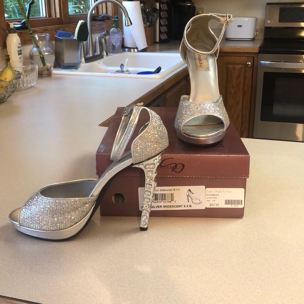 Silver prom heels